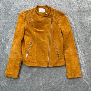 Mango Jacket Womens Extra Small Yellow Biker Pigskin Leather Asymmetrical Zip